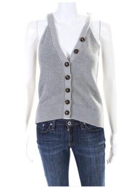 Cotton by Autumn Cashmere V neck sleeveless knit cardigan grey XS